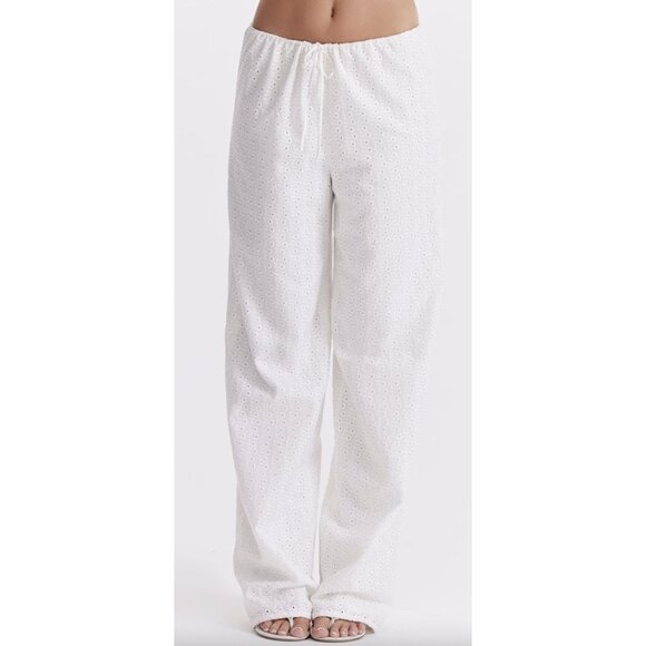 HOUSE OF CB Frankie Broderie Anglaise Drawstring Pants in Ivory Size Small - Picture 3 of 15